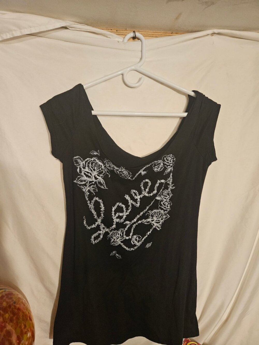 Black Graphic Tee with Floral Love Design